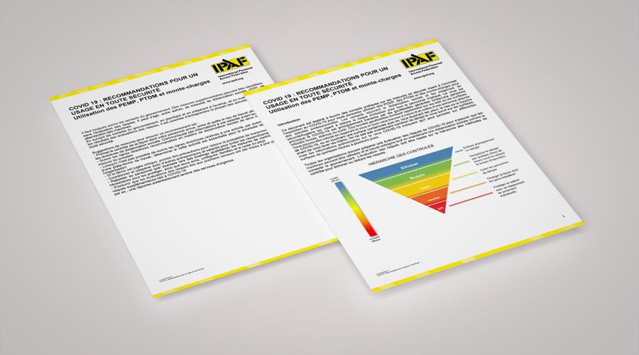 COVID 19 : RECOMMANDATIONS POUR UN USAGE EN TOUTE SÉCURITÉ Utilisation des PEMP, PTDM et monte-charges